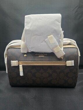 Coach Rowan Satchel in Signature Canvas 87705 Brown Metallic Pale Gold